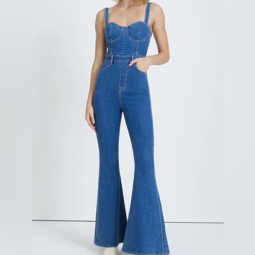 7 for all mankind beauty denim mega flare jumpsuit in Diana. Size small. NWT
